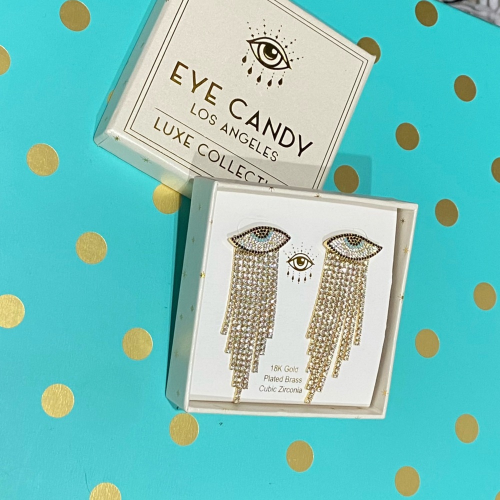 Evil eye rhinestone earrings